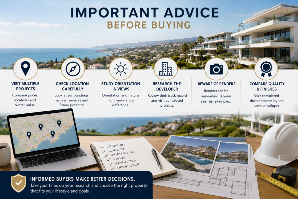 Important advice before buying a new development property on the Costa del Sol including project comparison and developer research